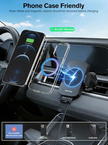 Wireless Car Charger, 15W Fast Charging Auto-Clamping Phone Holder Phone Mount【Windshield+Vent+Dash】 Car Accessories for Women Men fit for iPhone 17 16 15 14 13 12 Pro Max 11 XR XS, Samsung Galaxy - color: Black