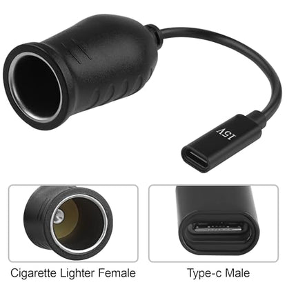 USB C to Cigarette Lighter Adapter Type-C Socket Charging Cable,Compatible with Dash Cam,GPS,Car LED Lights (15V Type-C Female to Cigarette Lighter Socket Charging Cable, 0.2M/0.65FT) - size: 0.2M/0.65FT, style: 15V Type-C Female to Cigarette Lighter Sock