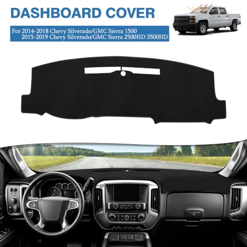 FIILINES Dash Cover Fit for 2014-2018 Chevy Chevrolet Silverado/GMC Sierra 1500, 2015-2019 Silverado/GMC Sierra 2500HD 3500HD Accessories Dash Mat Sunshade Non-Slip Polyester Protector No Glare Black - size: For Silverado/Sierra 1500 2500 3500 2014-2018