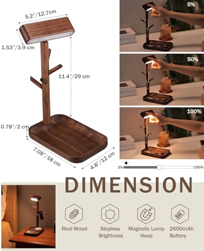 Rechargeable Table Lamp, Unique Wooden Bedside Lamp with Tray - color: Black Walnut