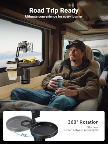4-in-1 Upgrade Car Cup Holder Tray- Expandable Car Food Table Tray | Multifunctional Detachable Car Tray with Phone Holder | Adjustable Cup Holder for Car Road Trip Essentials