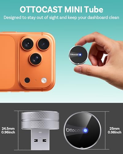 OTTOCAST Mini Tube 2026 Upgrade Wireless CarPlay & Android Auto Adapter, WiFi 6 + Bluetooth 5.4, Instant Auto-Connect, Ultra-Compact Design, Plug & Play USB/USB-C for 2016+ Vehicles