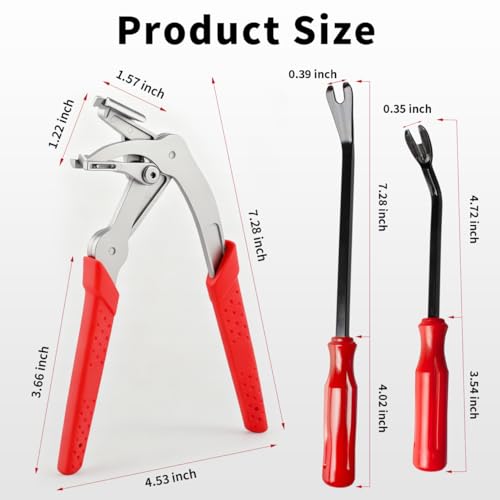 Car Clip Pliers, Auto Fastener Clip Removal Pliers, Panel Clip Removal Tool with 2Pcs Stainless Steel Fastener Remover for Removing Automotive Plastic Clips Trim Bumpers - color: Red
