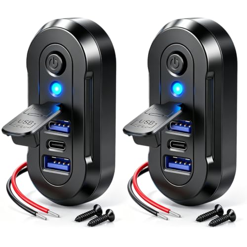 2PCS Gibbab 72W 12V/24V RV USB Outlet Wall Mount 3 Fast Car Charging Port - color: Dark Black, size: 2P