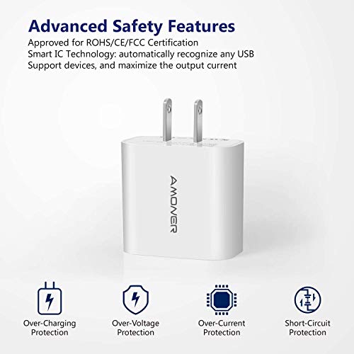 USB Wall Charger, Amoner 2Pack 15W 3-Port USB Charger Block iPhone Cube Charging Blocks for iPhone 14/13/12/11/X/XR/X/8/7/6, Galaxy, Android Phones and More - color: White