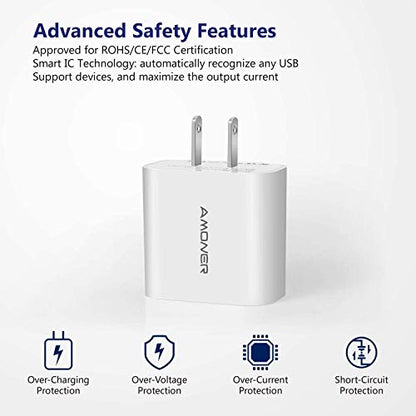 USB Wall Charger, Amoner 2Pack 15W 3-Port USB Charger Block iPhone Cube Charging Blocks for iPhone 14/13/12/11/X/XR/X/8/7/6, Galaxy, Android Phones and More - color: White