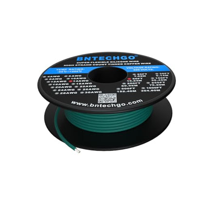 BNTECHGO 14 Gauge Silicone Wire Spool 50 ft Green Flexible 14 AWG Stranded Tinned Copper Wire - color: Green, size: silicone wire 50ft