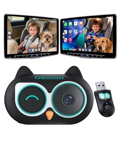OTTOCAST Baby Car Camera &Wireless CarPlay Adapter,1080P HD Rear Seat Monitor Display on Car Screen,150°Wide Angle No-Glow Night View, Safety for Kids & Infants