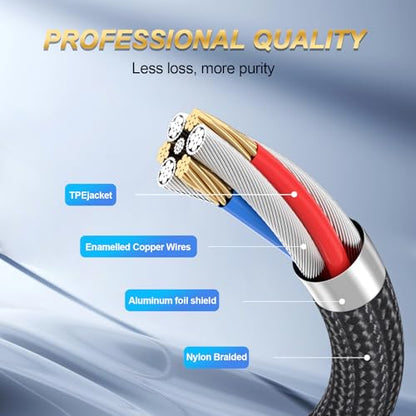 3.5mm to RCA Cable, 24K Gold-Plated RCA Male to Aux Audio Adapter 50ft/15M, Nylon Braided Audio and Video Cable Extension for Smartphones, HDTV, Tablet, Home Theater, Speaker, MP3