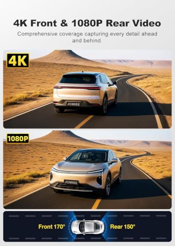 JOMISE 4K Dash Cam Front and Rear, 360° Interior Rear Camera for Cabin, Side & Rear - Dash Camera for Cars with 64GB Card, Low-Light Sensor, Wi-Fi 6 GPS, Touch Screen, HDR WDR, Support 1TB, A80T