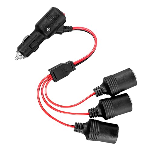 Sun Walker Car Cigarette Lighter Splitter, 1 to 3 Car Splitter Adapter Power Charger Port Socket with 15A Fuse, 3-Way Cigarette Lighter Extension Cord for 12/24 Volt Vehicles - color: 3-Way