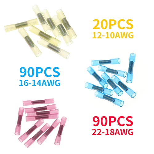 200Pcs Heat Shrink Butt Connectors, Waterproof Insulated Electrical Terminals Kit, Electrical Wire Crimp Connector for Automotive Marine Boat Truck Stereo Joint