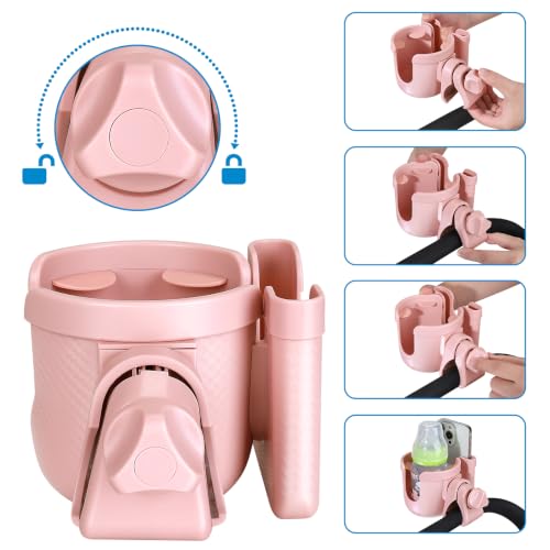 Accmor Stroller Cup Holder with Phone Holder, Bike Cup Holder, Universal Cup Holder for Uppababy Nuna Strollers, 2-in-1 Drinks Holder for Walker, Wheelchair, Scooter - color: All Light Pink Carbon Fiber Texture