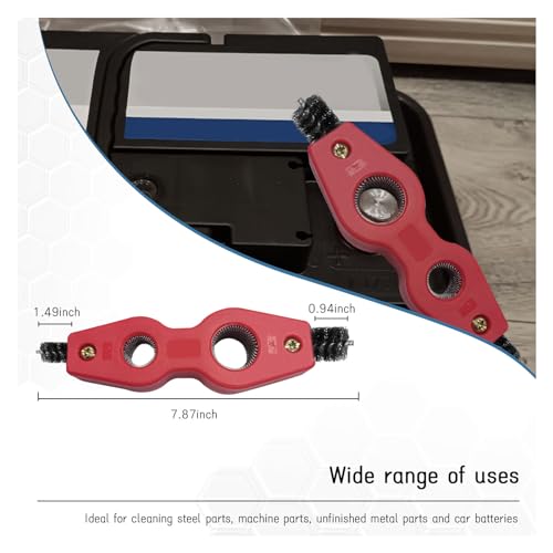 Dickno Car Battery Terminal Cleaning Brush, 4 in 1 Anti-Rust Auto Battery Cleaner with Steel Wire, Universal Vehicle Battery Terminals Machine Parts Cleaning Tool Accessories (Red) - color: Red, size: 1 PC