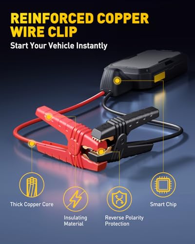AUXITO Portable Jump Starter - 4000A Car Battery Jump Starter(8L Gas/7L Diesel) 2000LM Camping Light, 12V Jump Box with 4 Modes Working Light and 2 Hook, Portable Charger and Jump Cables - size: 4000A