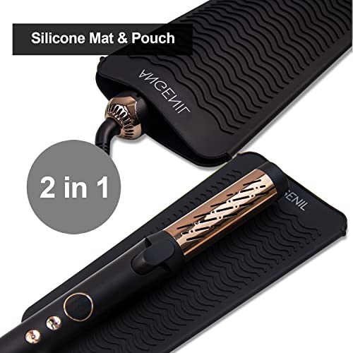 ANGENIL Silicone Heat Resistant Travel Mat Pouch for Titanium Ceramic Flat Iron, Hair Straightener Professional and Curler 2 in 1, Curling Wand, Crimper Hair Iron Tools, Food Grade Silicone, Black - color: Black