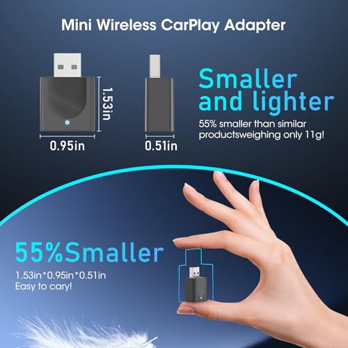 Wireless Carplay Adapter for iPhone, Convert Wired to Apple Carplay Wireless Adapter, Mini Size with Bluetooth 5.3 WiFi 5.8 GHz, Plug and Play, Connection Stable No Delay - color: Black