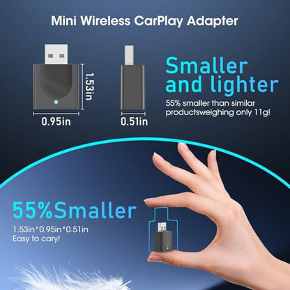Wireless Carplay Adapter for iPhone, Convert Wired to Apple Carplay Wireless Adapter, Mini Size with Bluetooth 5.3 WiFi 5.8 GHz, Plug and Play, Connection Stable No Delay - color: Black