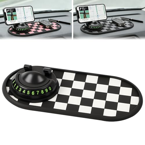 Mobile Phone Bracket Anti-Slip Mat, Multifunction Car Dashboard Mat with Temporary Parking Number, Universal Anti-Slip Car Dashboard Mat for Phones Sunglasses and Keys Gadget (Black-White) - color: Black-white