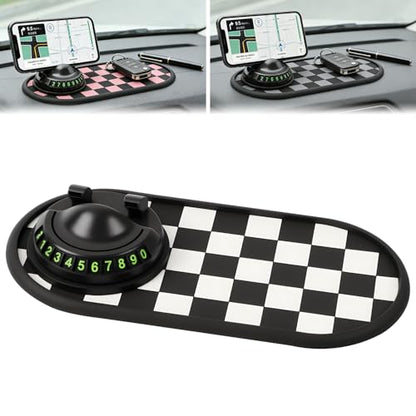 Mobile Phone Bracket Anti-Slip Mat, Multifunction Car Dashboard Mat with Temporary Parking Number, Universal Anti-Slip Car Dashboard Mat for Phones Sunglasses and Keys Gadget (Black-White) - color: Black-white