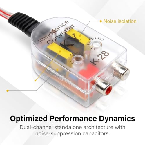 2 PCS High to Low RCA Converter, Adjustable Subwoofer Frequency Output Converter, Speaker Output to RCA Line Amplifier Wiring, Modified Part for Most Cars Audio Systems (Transparent)