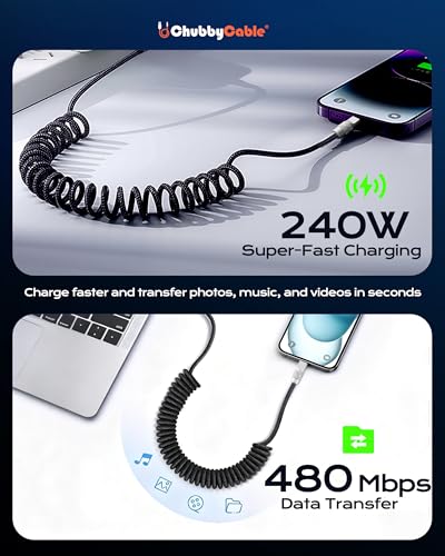 chubbycable USB A to C 120W 코일 충전 케이블, 올 다크 블루, 1.8m(6피트) - color: 다크 블루+다크 블루, style: USB A-타입 C
