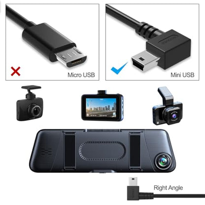 Mini USB Cable 90 Degree 2Pack 6ft for Garmin Nuvi for Canon PowerShot/Rebel/EOS/DSLR/ELPH,Dash Cam,SatNav,Camcorders,Car,Camera USB Cable Right Angle Mini-B Charger Cord Data Sync Charging Adapter - size: 6ft