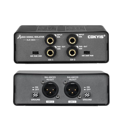 XLR-BOX Dual Channel Audio Noise Isolator/Buzz Canceller Does Not Affect Bass，Aluminum Housing Grounding Loop Noise RCA Isolator, Suitable for HiFi Stereo Home Theater Car Audio Players RCA/XLR/6.35