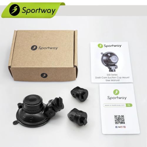 Sportway S503 Suction Cup Dash Cam Mount Holder (5th Gen) with 3pcs 360 Rotating Joints for Rove R2-4K, R2-4K PRO, R2-4K Dual Series, Nexar Z-Edge Kingslim iiwey NIUTA and Most Other Car Dash Camera