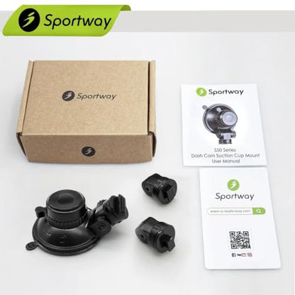 Sportway S503 Suction Cup Dash Cam Mount Holder (5th Gen) with 3pcs 360 Rotating Joints for Rove R2-4K, R2-4K PRO, R2-4K Dual Series, Nexar Z-Edge Kingslim iiwey NIUTA and Most Other Car Dash Camera