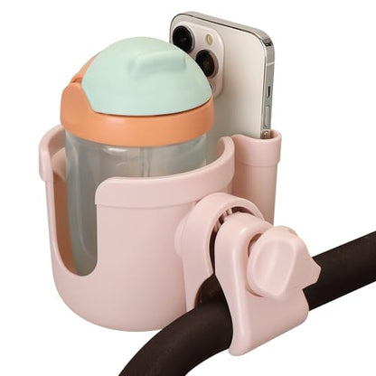 Accmor Stroller Cup Holder with Phone Holder, Bike Cup Holder, Universal Cup Holder for Uppababy Nuna Strollers, 2-in-1 Drinks Holder for Walker, Wheelchair, Scooter - color: All Crystal Pink