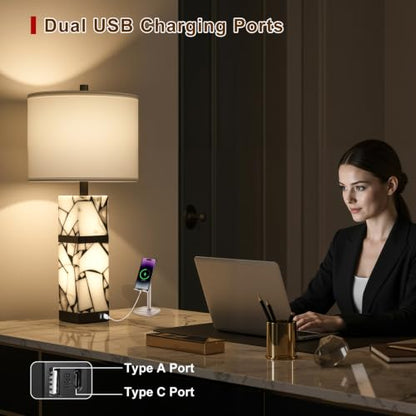 Scenekoy 27" Alabaster Table Lamp Set of 2 with Night Light for Living Room - color: Black