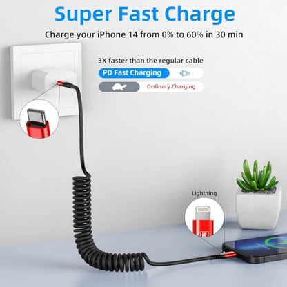 USB C to Lightning Cable 6FT 2Pack, Coil iPhone Charger USB C Fast Charging - color: Red, size: 6FT, style: Usb C to Lightning