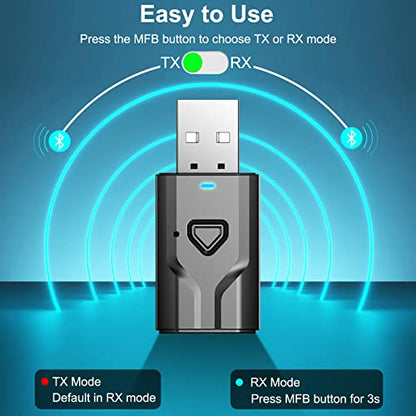 NETVIP Bluetooth 5.0 2-in-1 Transmitter and Receiver, Low Latency USB Bluetooth Audio Adapter for TV, Car, Home Stereo, Speaker, Smart TV, Tablet, Smartphone, Desktop, Headphones