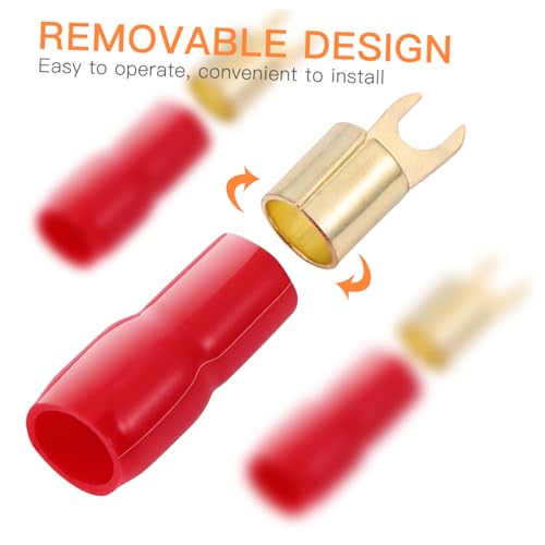 10 Pairs Copper Gold Plated 4 Gauge Strip Spade Terminal Spade Fork Adapters Connectors Plugs Crimp Barrier Spades for Speaker Wire Cable Terminal Plug - 4GA (Red and Black)