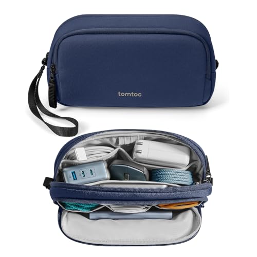 tomtoc Electronic Organizer Travel Case, Dual Compartment Tech Organization - color: Navy Blue, size: Medium