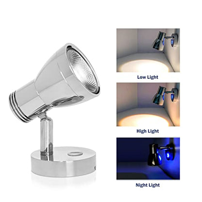 THALASSA 3W RV Stepless Dimmable Reading Light for Boat 12V Interior Lights Camper Caravan Vehicle Motorhome Bedside Lamp DC 10-30V Warm White, Polished Chrome, with Built-in Touch Switch - color: Polished Finish without USB