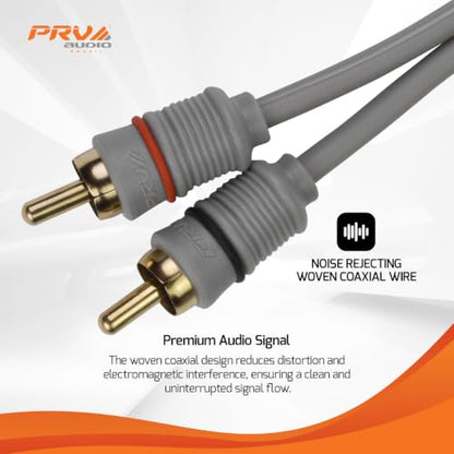 PRV AUDIO Premium 2 Channel Car Audio 10 ft RCA Cable – Oxygen Free Copper Shielded, Noise Reducing Audio Signal Cable for Amplifiers, DSP & Head Units – RCA-10FT V5