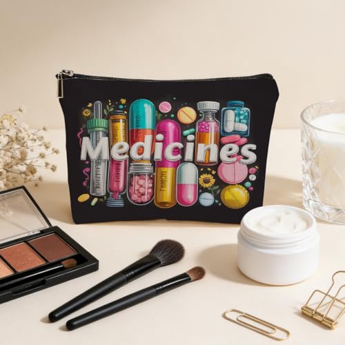 JIUWEIHU Medicine Makeup Bag Gifts，Colorful Medical Themed Cosmetic Bag - color: Multicolor 0076