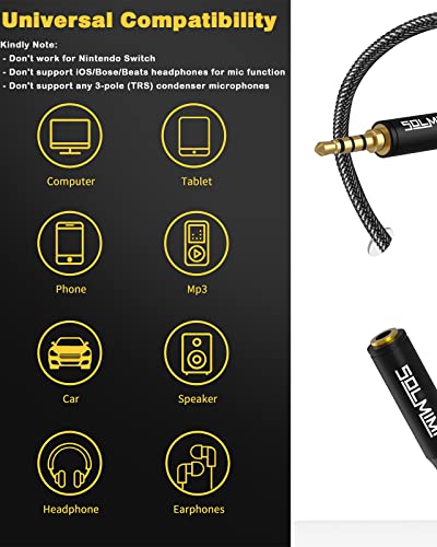 Headphone Extension Cable 4 Pole 3.5mm TRRS Male to Female Lossless Stereo Audio Cable Extension (4 ft/ 1.2 m) Nylon Braid Aux Cord Extension for Headset or Audio Devices –Matte Black - style: MTF
