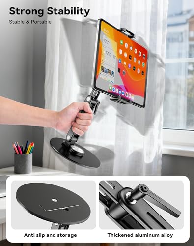 Portable Monitor Stand Large Clamp - Heavy Duty Aluminum Body Support up to 4.4LBS 16" 17.3" 18.5 inch 360° Rotating Base Swivel Foldable Desk Stand for iPad Holder Tablet Mount for Kitchen/Travel - size: up to 18.4"