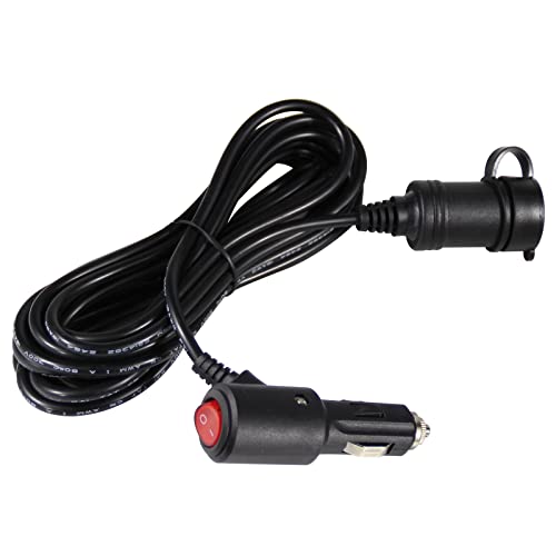 15FT Cigarette Lighter Extension Cord with On Off Switch - Car Cigarette Lighter Male Plug to Female Socket 18AWG Heavy Duty Extension Cable with Switch, Built-in 15A Fuse for Air Compressor Pump