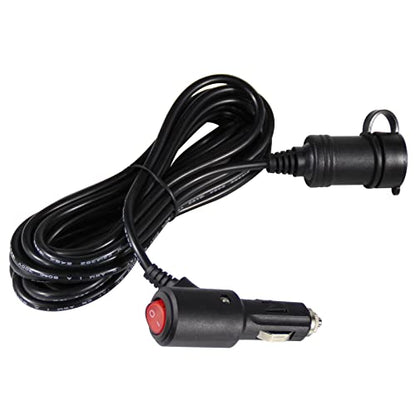 15FT Cigarette Lighter Extension Cord with On Off Switch - Car Cigarette Lighter Male Plug to Female Socket 18AWG Heavy Duty Extension Cable with Switch, Built-in 15A Fuse for Air Compressor Pump