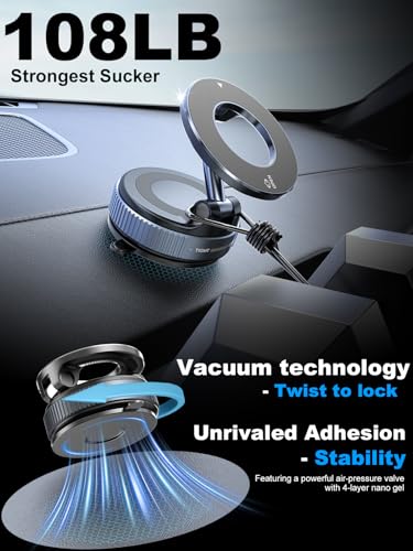 snanlen Upgraded 360° Vacuum Magnetic Phone Holder, Magnetic Car Phone Mount, Hands-Free Suction Cup Phone Holder for Car/Gym/Mirror/Shower/Smooth Surface, Car Mount Fit for iPhone 17 Pro Max White - color: White