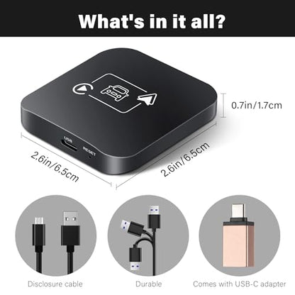Wireless CarPlay Adapter 2 IN 1 Plug and Play Wired to Wireless Car Play Adapter Android Auto Dongle, Aux Compatible All Car Models Smart Carplay Box Support iPhone 6+/iOS 10+/Android 11.0+