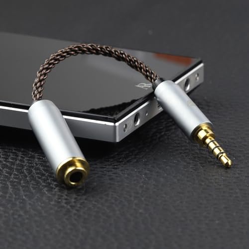 okcsc 4.4MM Male to 3.5MM Female, AC8G OFC Adapter Cable, 5U 24K Gold-Plated Plug, 8 Strand Hand-Braided Cable Rugged & Wear Resistant, for Player/Headphone/Mobile Phone, 2.7 inch - size: 4.4MM Male to 3.5MM Female