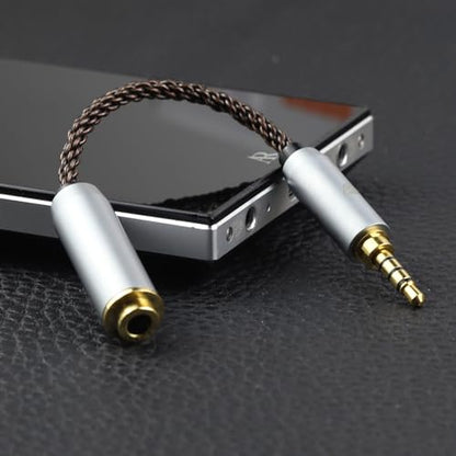 okcsc 4.4MM Male to 3.5MM Female, AC8G OFC Adapter Cable, 5U 24K Gold-Plated Plug, 8 Strand Hand-Braided Cable Rugged & Wear Resistant, for Player/Headphone/Mobile Phone, 2.7 inch - size: 4.4MM Male to 3.5MM Female