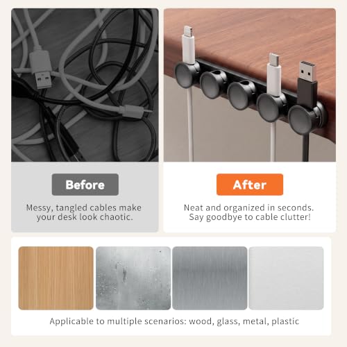 5 in 1 Magnetic Cord Organizer Set + 1 * 360°Rotating Cable Clips [ 1S Lock & Cable Smooth Adjustable] Strong Adhesive Cord Holder for Car Office Desk Cable Management, Desk Accessories for Men Women