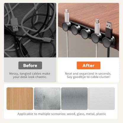 5 in 1 Magnetic Cord Organizer Set + 1 * 360°Rotating Cable Clips [ 1S Lock & Cable Smooth Adjustable] Strong Adhesive Cord Holder for Car Office Desk Cable Management, Desk Accessories for Men Women