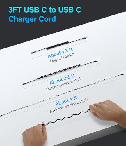 USB C Cable 100W 3FT Coiled USB C to USB C Charger Cable for Car, 2Pack - color: Blue, size: 3FT, style: USB C to USB C